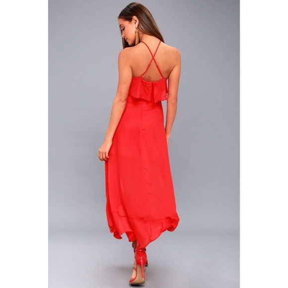 Lulus Magic in Milan Red High-Low Midi Dress - Picture 2 of 8